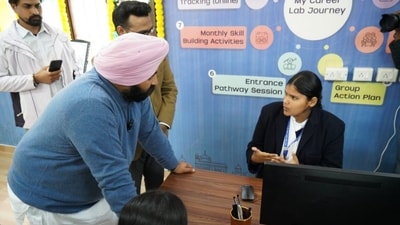 Punjab Education Minister Harjot Singh Bains attends a mega parent-teacher meeting at a government school in Sri Anandpur Sahib on December 20.