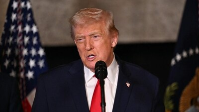 President Donald Trump takes questions from journalists after announcing the US Navy's new Golden Fleet initiative December 22, 2025. (Photo by ANDREW CABALLERO-REYNOLDS / AFP) (AFP)
