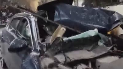 Screengrab of the video showing the car completely mangled after the accident (ANI)