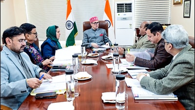c 22 (ANI): Jammu and Kashmir Chief Minister Omar Abdullah chairs the Cabinet meeting to discuss important administrative and developmental matters, in Jammu on Monday. (ANI)