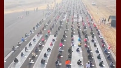 TMC shared a video of the exam held on an airstrip, condemning the BJP-led Odisha government (X/@AITCofficial) TMC shared a video of the exam held on an airstrip, condemning the BJP-led Odisha government (X/@AITCofficial)