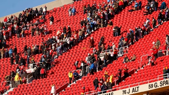 Fans at Arrowhead Stadium leave after the Kansas City Chiefs lost after a game against Los Angeles Chargers. (Getty Images via AFP)