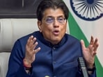  Union Minister of Commerce and Industry Piyush Goyal addresses a press conference at Vanjiya Bhawan, in New Delhi on Monday. (ANI Photo/Jitender Gupta)