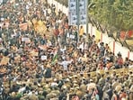 People protest near Bangladesh High Commission in New Delhi on Tuesday. People protest near Bangladesh High Commission in New Delhi on Tuesday.