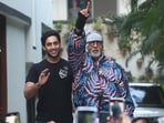 Amitabh Bachchan with grandson Agastya Nanda at his residence in Mumbai.