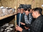 Uttarakhand Chief Minister Pushkar Singh Dhami at the inauguration of the ‘Mushroom Village’ project in Buggawala, Haridwar district, on Saturday.