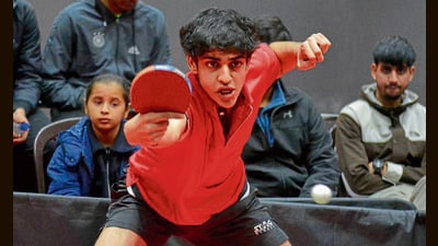 A player in action during the tournament in Ludhiana on Tuesday. (Manish/HT) A player in action during the tournament in Ludhiana on Tuesday. (Manish/HT)