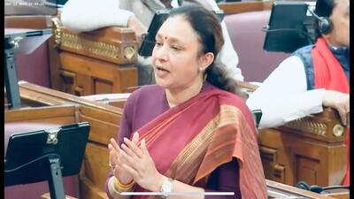 Aradhana Mishra, UP Congress legislative party leader, speaking in the House (Sourced) Aradhana Mishra, UP Congress legislative party leader, speaking in the House (Sourced)