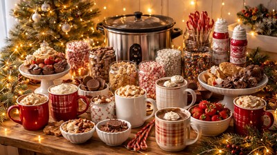 A cheerful hot chocolate station with mugs, toppings, and fairy lights makes the perfect cosy holiday corner at home. (Ai Generated) A cheerful hot chocolate station with mugs, toppings, and fairy lights makes the perfect cosy holiday corner at home. (Ai Generated)