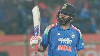 India's Rohit Sharma celebrates his fifty runs during the third One Day International match between India and South Africa. (AP)