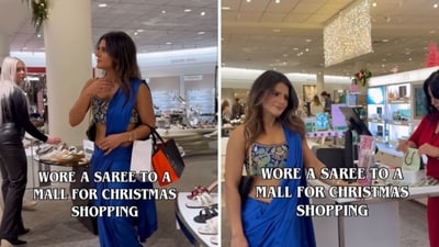 Indian-origin entrepreneur Sakshi Sharma Vaidya wearing a saree in a mall in the US. (Instagram/@uptownmommy) Indian-origin entrepreneur Sakshi Sharma Vaidya wearing a saree in a mall in the US. (Instagram/@uptownmommy)