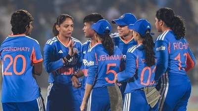 India's captain Harmanpreet Kaur with teammates. (PTI)