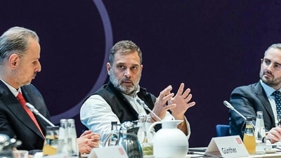 Lok Sabha LoP Rahul Gandhi during a dialogue with German Think Tanks, on Friday. (@INCIndia X) Lok Sabha LoP Rahul Gandhi during a dialogue with German Think Tanks, on Friday. (@INCIndia X)