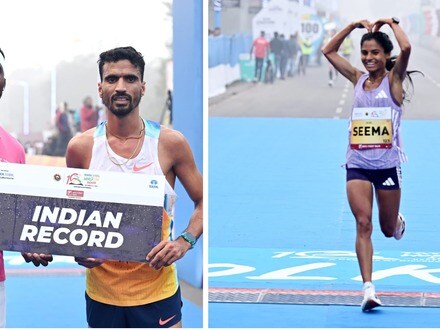 টাটা স্টিল ওয়ার্ল্ড ২৫কে কলকাতার দশম সংস্করণে ইতিহাস গুলবীর সিং এবং সীমার।
