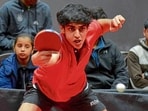 A player in action during the tournament in Ludhiana on Tuesday. (Manish/HT)