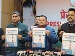 Congress state chief Vinay Kumar along with Congress legislators launch the National Talent Hunt during the press conference at state congress office, in Shimla on Tuesday. (HT Photo) Congress state chief Vinay Kumar along with Congress legislators launch the National Talent Hunt during the press conference at state congress office, in Shimla on Tuesday. (HT Photo)