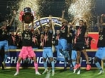 Mumbai City FC players celebrate after wining the 7th season of the Hero Indian Super League in March 2021. (Sportzpics) Mumbai City FC players celebrate after wining the 7th season of the Hero Indian Super League in March 2021. (Sportzpics)