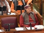 UP agriculture minister Surya Pratap Shahi in the UP legislative assembly. (Sourced)