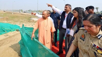 Noida: Uttar Pradesh Chief Minister Yogi Adityanath inspects the Noida International Airport construction at Jewar ahead of its inauguration, in Noida on Saturday. (@CMOfficeUP X/ANI Photo) (CM Office, GoUP X) Noida: Uttar Pradesh Chief Minister Yogi Adityanath inspects the Noida International Airport construction at Jewar ahead of its inauguration, in Noida on Saturday. (@CMOfficeUP X/ANI Photo) (CM Office, GoUP X)