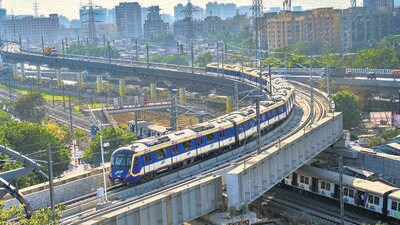 Mumbai, India - April 16, 2025: A view of the new Metro Line 2B track from Mankhurd. The trial run of Metro Line 2B from Mandala to Chembur Metro Station is set to begin in Mumbai, India, on Wednesday, April 16, 2025. (Photo by Satish Bate/ Hindustan Times) (Hindustan Times) Mumbai, India - April 16, 2025: A view of the new Metro Line 2B track from Mankhurd. The trial run of Metro Line 2B from Mandala to Chembur Metro Station is set to begin in Mumbai, India, on Wednesday, April 16, 2025. (Photo by Satish Bate/ Hindustan Times) (Hindustan Times)