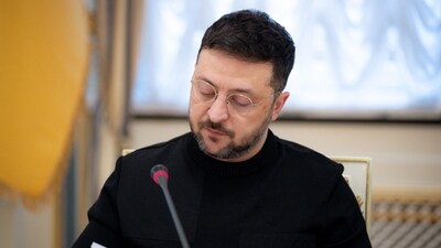 Ukraine's President Volodymyr Zelensky during a meeting with journalists in Kyiv. (AFP)