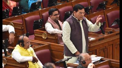 UP energy minister AK Sharma addressing the UP legislative assembly on Wednesday. (Sourced)