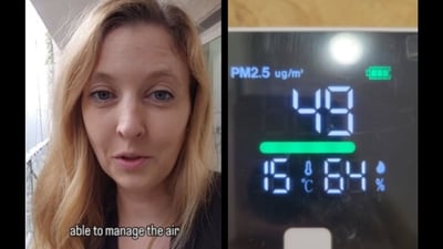 In the video, Fischer pointed out that Delhi’s worst pollution is seasonal. (Instagram/@kristenfischer3) In the video, Fischer pointed out that Delhi’s worst pollution is seasonal. (Instagram/@kristenfischer3)