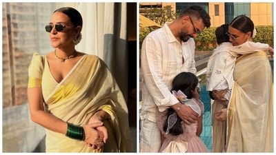 Neha Dhupia attended a wedding with her family. Neha Dhupia attended a wedding with her family.