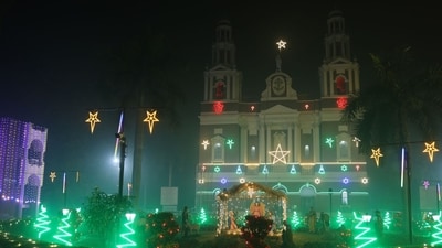 Here's how the Sacred Heart Cathedral Church, in Connaught Place, is illuminated with colorful lights, ahead of Christmas festivities this year. (Photo: Manoj Verma/HT) Here's how the Sacred Heart Cathedral Church, in Connaught Place, is illuminated with colorful lights, ahead of Christmas festivities this year. (Photo: Manoj Verma/HT)