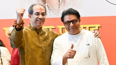 Maharashtra Navnirman Sena (MNS) chief Raj Thackeray and Shiv Sena (UBT) party president Uddhav Thackeray announced the alliance for the BMC election. (Photo by Raju Shinde/HT) Maharashtra Navnirman Sena (MNS) chief Raj Thackeray and Shiv Sena (UBT) party president Uddhav Thackeray announced the alliance for the BMC election. (Photo by Raju Shinde/HT)