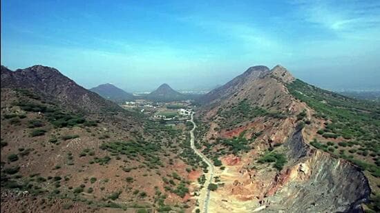 A drone view of Aravalli hills in Ajmer, Rajasthan. (ANI)