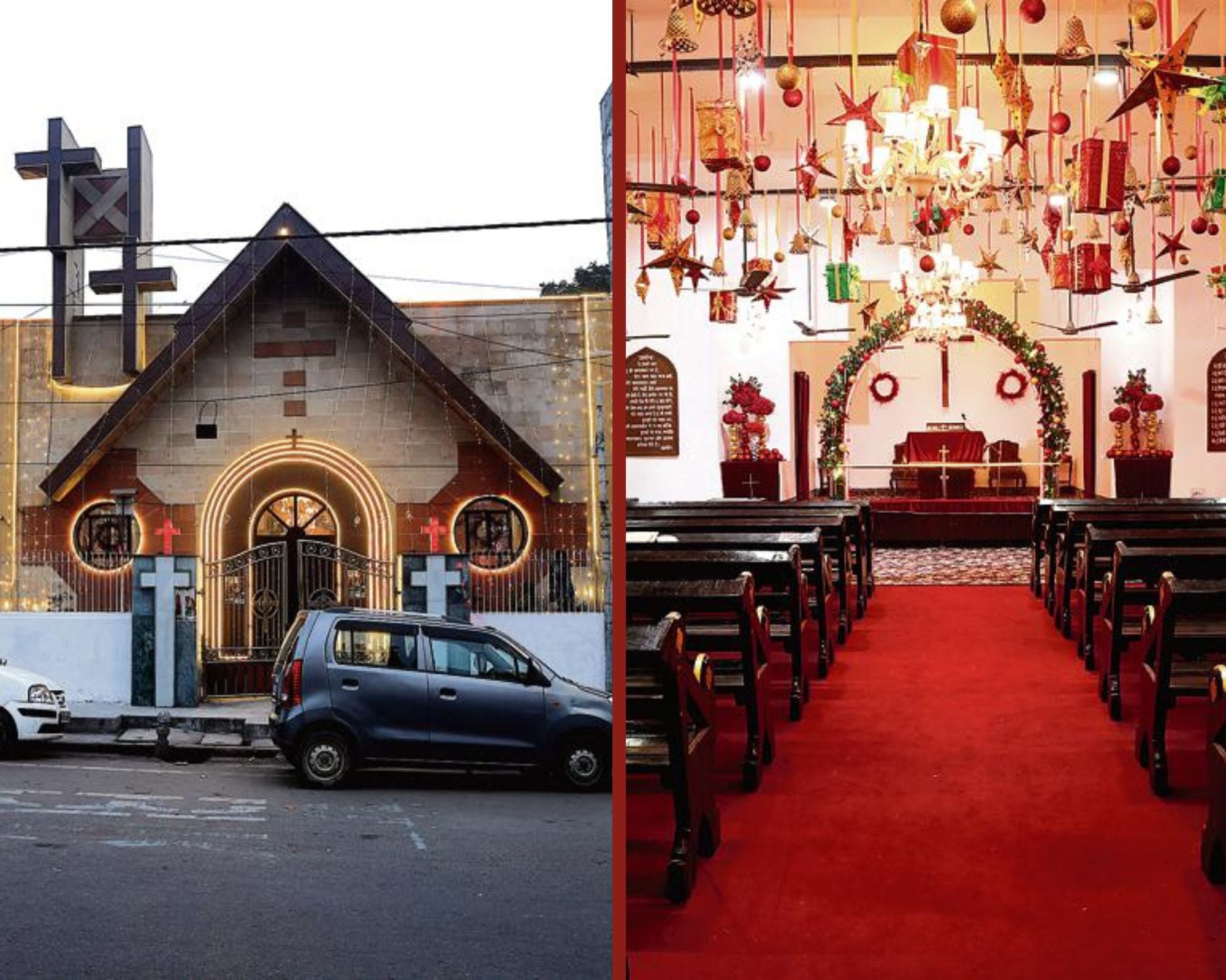 The Baptist Church in Karol Bagh, dating back to 1916, looks surreal as it stands eloquently decked up on a busy street of West Delhi. (Photo: Manoj Verma/HT) The Baptist Church in Karol Bagh, dating back to 1916, looks surreal as it stands eloquently decked up on a busy street of West Delhi. (Photo: Manoj Verma/HT)