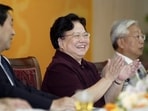 File photo of Peng Peiyun (C), who was the former head of China's one-child policy. 