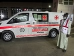 An emergency official stands outside Borno State Specialist Hospital, where people injured in an explosion during evening prayers at a mosque are being treated, in Maiduguri.