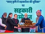 Union Minister for Home Affairs and Cooperation Amit Shah during the inauguration of a cooperative conference on the 'Prosperity through Cooperation - Role of Cooperatives in Sustainable Agriculture', in Panchkula, Haryana. (PTI) Union Minister for Home Affairs and Cooperation Amit Shah during the inauguration of a cooperative conference on the 'Prosperity through Cooperation - Role of Cooperatives in Sustainable Agriculture', in Panchkula, Haryana. (PTI)