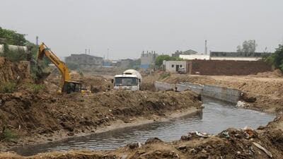 A flooded stretch near Narsinghpur village due to “the current improper drainage system,” locals said. (HT Archive) A flooded stretch near Narsinghpur village due to “the current improper drainage system,” locals said. (HT Archive)