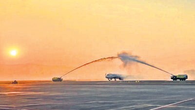 At 8 am on Christmas Day, an IndiGo flight from Bengaluru touched down at the newly opened Navi Mumbai International Airport to a water cannon salute. (PTI) At 8 am on Christmas Day, an IndiGo flight from Bengaluru touched down at the newly opened Navi Mumbai International Airport to a water cannon salute. (PTI)