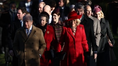 Britain's King Charles III (2L) and Britain's Queen Camilla (4R) lead Jack Brooksbank (L), Britain's Prince William, Prince of Wales (3L), Britain's Princess Anne, Princess Royal (4L), Britain's Princess Eugenie of York (C), Vice Admiral Timothy Laurence (3R), Britain's Prince Edward, Duke of Edinburgh (2R) and Zara Tindall (R) and others as they arrive for the Royal Family's traditional Christmas Day service at St Mary Magdalene Church on the Sandringham Estate in eastern England, on December 25, 2025. (AFP) Britain's King Charles III (2L) and Britain's Queen Camilla (4R) lead Jack Brooksbank (L), Britain's Prince William, Prince of Wales (3L), Britain's Princess Anne, Princess Royal (4L), Britain's Princess Eugenie of York (C), Vice Admiral Timothy Laurence (3R), Britain's Prince Edward, Duke of Edinburgh (2R) and Zara Tindall (R) and others as they arrive for the Royal Family's traditional Christmas Day service at St Mary Magdalene Church on the Sandringham Estate in eastern England, on December 25, 2025. (AFP)