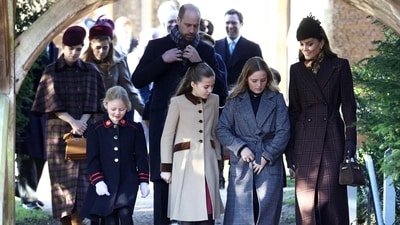 Britain's Princess Eugenie of York (L), Britain's Princess Beatrice of York (2L), Britain's Prince William, Prince of Wales (C), Britain's Princess Charlotte of Wales (C) and Britain's Catherine, Princess of Wales (R) leave after attending the Royal Family's traditional Christmas Day service at St Mary Magdalene Church on the Sandringham Estate in eastern England, on December 25, 2025. (AFP) Britain's Princess Eugenie of York (L), Britain's Princess Beatrice of York (2L), Britain's Prince William, Prince of Wales (C), Britain's Princess Charlotte of Wales (C) and Britain's Catherine, Princess of Wales (R) leave after attending the Royal Family's traditional Christmas Day service at St Mary Magdalene Church on the Sandringham Estate in eastern England, on December 25, 2025. (AFP)