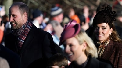 Britain's William, Prince of Wales, Catherine, Princess of Wales, and Prince Louis arrive to attend the Royal Family's Christmas Day service at St. Mary Magdalene's church, as the royals take residence at the Sandringham estate in eastern England, Britain, December 25, 2025 (REUTERS)