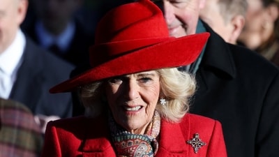 Britain's Queen Camilla arrives to attend the Royal Family's Christmas Day service at St. Mary Magdalene's church, as the royals take residence at the Sandringham estate in eastern England, Britain, December 25, 2025.&nbsp; (REUTERS)