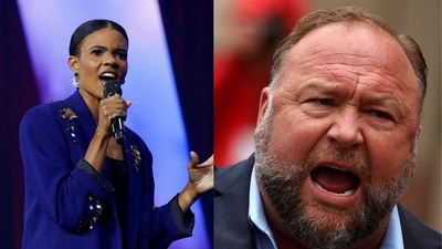 Alex Jones (R) slammed Candace Owens for her new theory on Charlie Kirk's death (AP and Reuters) Alex Jones (R) slammed Candace Owens for her new theory on Charlie Kirk's death (AP and Reuters)