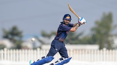 Virat Kohli plays a shot during the Vijay Hazare Trophy 2025-26. (PTI) Virat Kohli plays a shot during the Vijay Hazare Trophy 2025-26. (PTI)