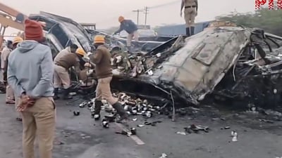 Mohammed Sadiq, the cleaner of the bus who is also undergoing treatment with minor injuries, said he was thrown out of the bus due to the impact. (PTI) Mohammed Sadiq, the cleaner of the bus who is also undergoing treatment with minor injuries, said he was thrown out of the bus due to the impact. (PTI)