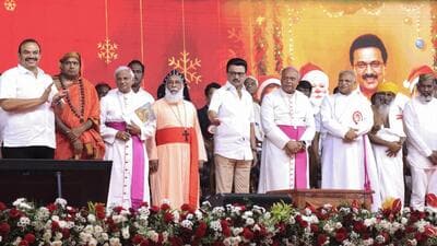 Tamil Nadu chief minister MK Stalin during Christmas celebrations, in Tirunelveli, on Saturday, Dec. 20, 2025. (PTI) Tamil Nadu chief minister MK Stalin during Christmas celebrations, in Tirunelveli, on Saturday, Dec. 20, 2025. (PTI)