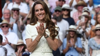 Kate Middleton, the Princess of Wales, during the trophy presentation after Poland's Iga Swiatek won her singles final match against Amanda Anisimova of the US.  (REUTERS)