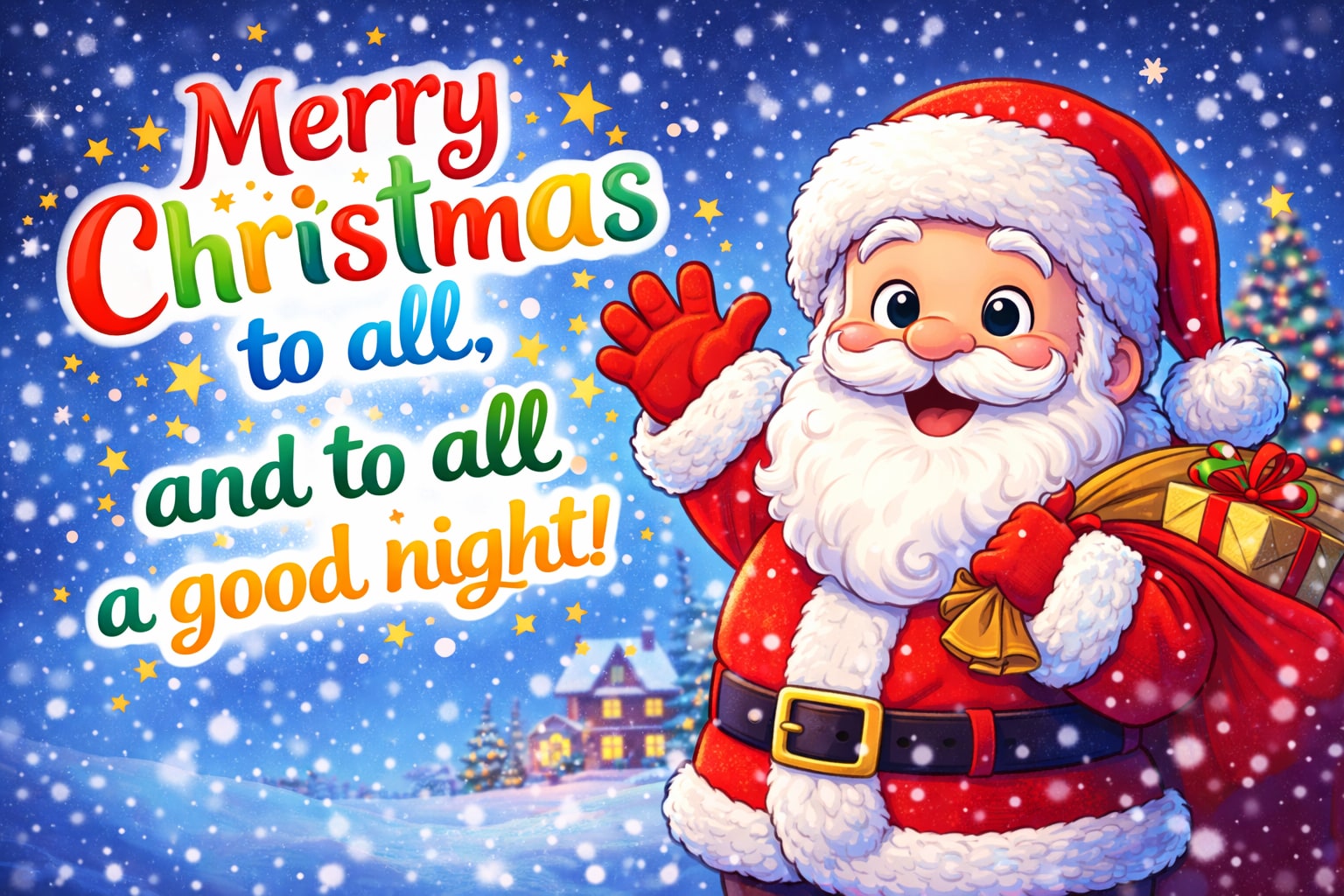 Animated Santa Claus with jolly Christmas and good night wish. (AI Generated image) Animated Santa Claus with jolly Christmas and good night wish. (AI Generated image)