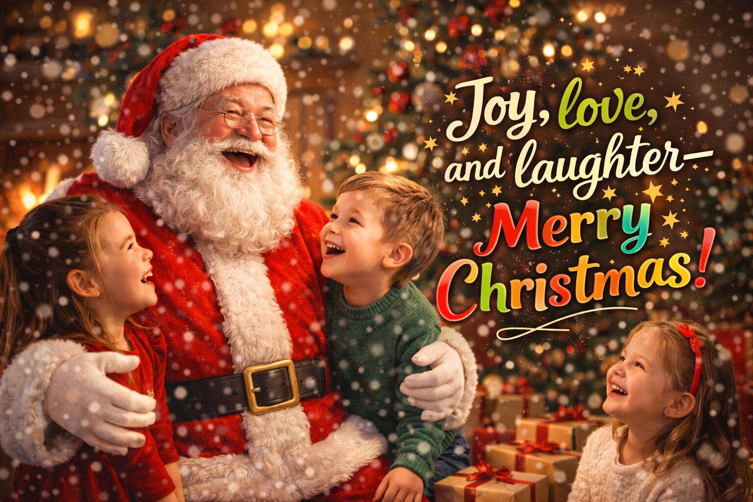 Santa and children enjoy the Christmas joy. (AI Generated image) Santa and children enjoy the Christmas joy. (AI Generated image)