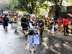 Gram it: Sikh devotees perform Gatka during the Nagar Kirtan procession organised by Delhi Sikh Gurdwara Management Committee (DSGMC), as part of Shri Guru Gobind Singh Ji’s Parkash Purab celebration, at Gurudwara Rakab Ganj Sahib on Thursday (December 25). Gram it: Sikh devotees perform Gatka during the Nagar Kirtan procession organised by Delhi Sikh Gurdwara Management Committee (DSGMC), as part of Shri Guru Gobind Singh Ji’s Parkash Purab celebration, at Gurudwara Rakab Ganj Sahib on Thursday (December 25).
