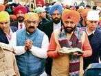 Conveying the message of service to religion, faith, and humanity, Saini also participated in sewa (voluntary service) at the Gurdwara complex. (HT Photo)